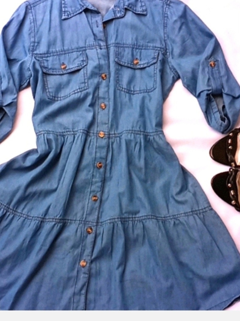 Speed Control Women's Blue Denim Button-Front Shirt Dress
